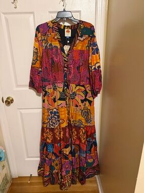 Farm Rio Boho Floral Patchwork Maxi Dress in Multicolor Size 1X